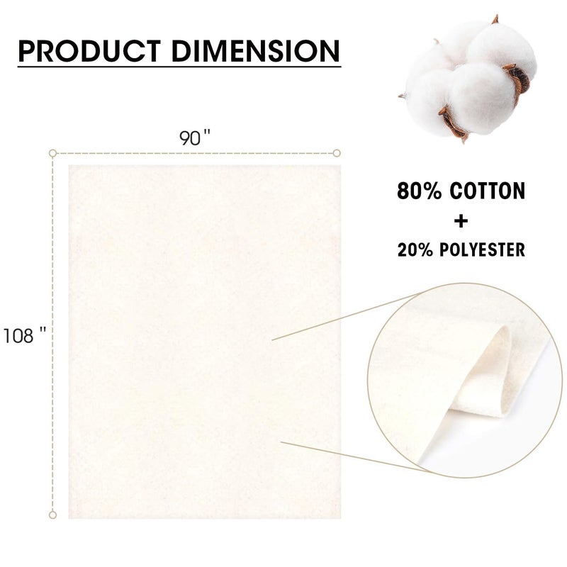 Zipcase 90 Inches X 108 Inches Queen Size Warm Soft Natural Cotton Batting for Quilts Quilting & Craft - Image 3